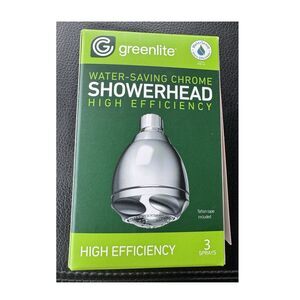 Greenlite Chrome Fixed Shower Head- 3 spray settings-WaterSense, includes tape